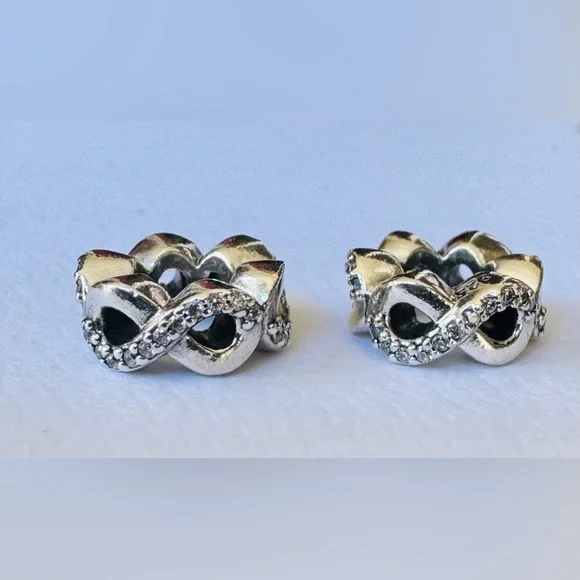 PAIR❗️ Pandora Infinite Love Clear CZ & Sterling Silver 925 Spacers Charms - Picture 5 of 7